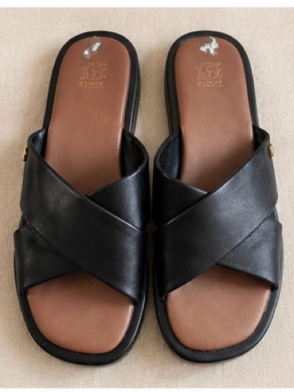 Dune London Black Cross Strap Slide Sandals Size 9 - Picture 2 of 6